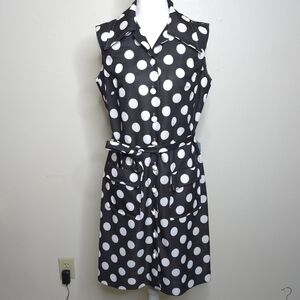 ​VTG 70s  Polka Dot Shirt Retro Dress Mod Dagger Collar Modern 8/10 Pinup Style